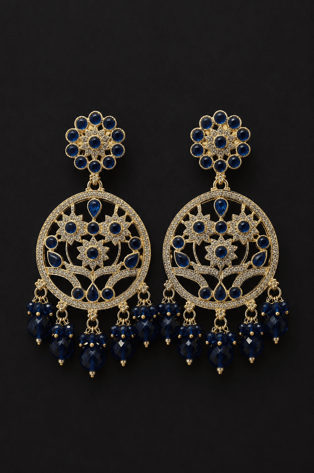 Royal Sapphire Bloom Chandbali Earrings