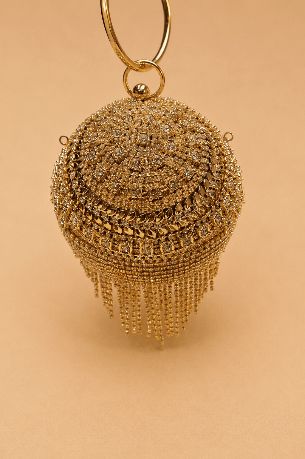 Golden Eclipse Crystal Tassel Clutch